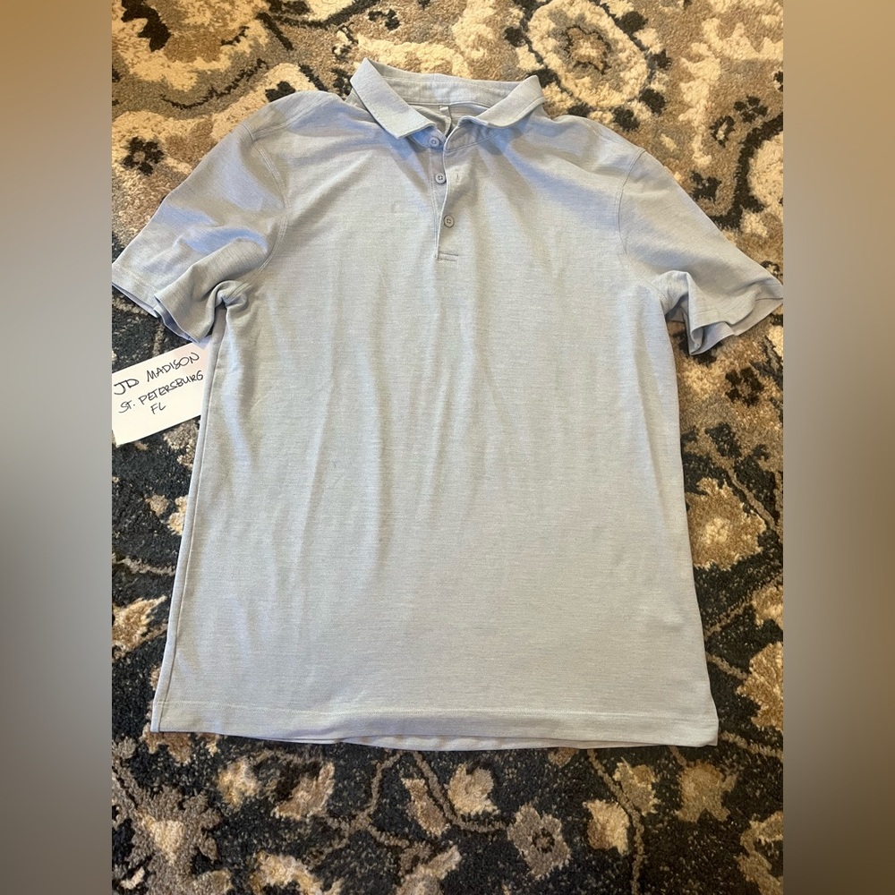 Lululemon Evolution Short Sleeve Polo Shirt Mens M Heathered Crater Blue